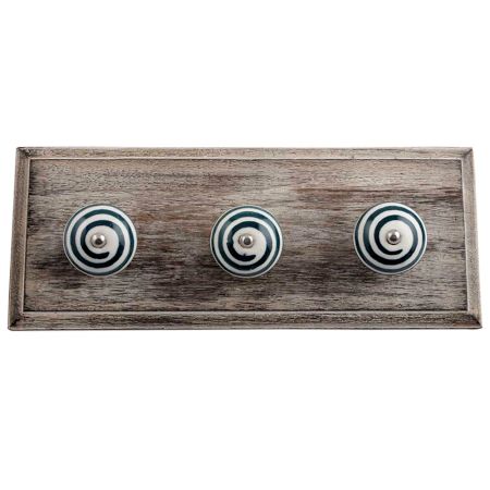 Cream Forest Green Strip Wooden Hooks